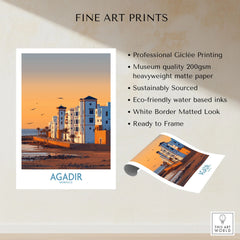 Agadir Morocco Wall Art fine art print specifications: giclee printing on 200gsm museum quality matte paper, ready to frame