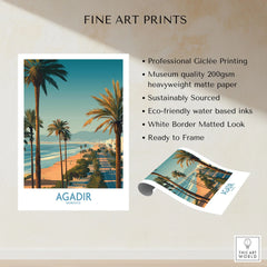 Agadir Morocco Wall Art Canvas fine art print specifications: giclee printing on 200gsm museum quality matte paper, ready to frame