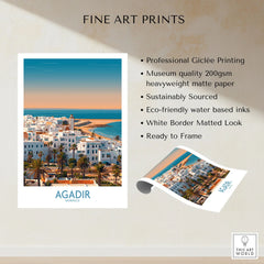 Agadir Morocco Wall Art – Mediterranean Canvas Art fine art print specifications: giclee printing on 200gsm museum quality matte paper, ready to frame
