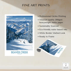 Beaver Creek Colorado Winter Wonderland Wall Art - Group Skiing Landscape fine art print specifications: giclee printing on 200gsm museum quality matte paper, ready to frame