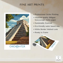 Mexico Chichén Itzá El Castillo Poster Mayan Temple Travel Print Ancient Ruins Wall Art fine art print specifications: giclee printing on 200gsm museum quality matte paper, ready to frame