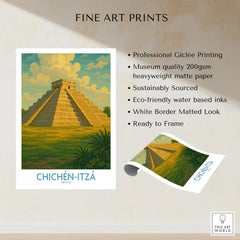 Mexico Mayan Pyramid Chichén Itzá Travel Poster El Castillo Landscape Print Wall Art fine art print specifications: giclee printing on 200gsm museum quality matte paper, ready to frame