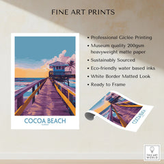 Cocoa Beach Florida Wooden Pier Poster - Golden Hour Sunset Decor fine art print specifications: giclee printing on 200gsm museum quality matte paper, ready to frame