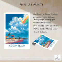 Cocoa Beach Rainbow Cloud Poster - Florida Travel Decor fine art print specifications: giclee printing on 200gsm museum quality matte paper, ready to frame
