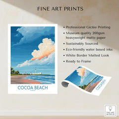Cocoa Beach Kennedy Space Center Poster - Florida Wall Art Decor fine art print specifications: giclee printing on 200gsm museum quality matte paper, ready to frame