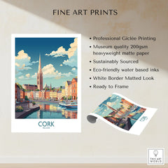 Cork Ireland Poster fine art print specifications: giclee printing on 200gsm museum quality matte paper, ready to frame
