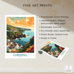 Cornwall Art Print - Modern fine art print specifications: giclee printing on 200gsm museum quality matte paper, ready to frame
