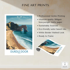 Durdle Door Art Print Dorset Wall Art fine art print specifications: giclee printing on 200gsm museum quality matte paper, ready to frame