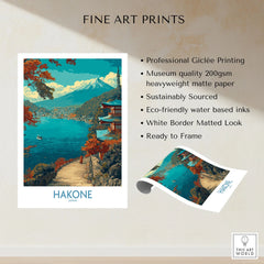 Hakone Japan Lakeside Temple Wall Art - Japanese Nature Travel Decor fine art print specifications: giclee printing on 200gsm museum quality matte paper, ready to frame