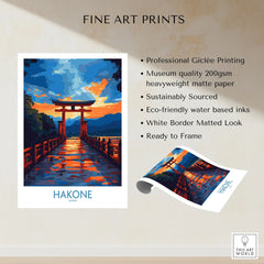 Hakone Wall Art - Japan Travel Poster fine art print specifications: giclee printing on 200gsm museum quality matte paper, ready to frame