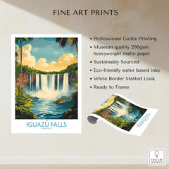 Iguazu Falls Wall Art Print fine art print specifications: giclee printing on 200gsm museum quality matte paper, ready to frame