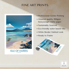 Isle of Harris Poster Scotland Clear Waters - Hebridean Seascape Decor fine art print specifications: giclee printing on 200gsm museum quality matte paper, ready to frame