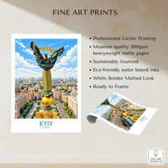 Kyiv Ukraine Maidan Square Wall Art — the Independence Monument rising above Maidan Nezalezhnosti and the Kyiv skyline, shown as fine art print unframed quality details