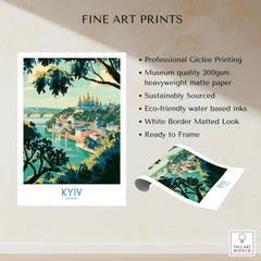 Kyiv Ukraine Dnipro River Wall Art — golden domes on a wooded bluff above the Dnipro river, shown as fine art print unframed quality details