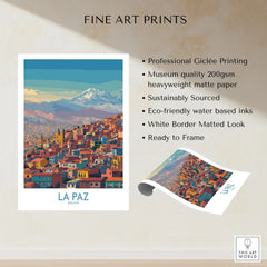 La Paz Bolivia Urban Landscape Wall Art - South American City Print fine art print specifications: giclee printing on 200gsm museum quality matte paper, ready to frame