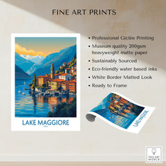 Lake Maggiore Italy Poster fine art print specifications: giclee printing on 200gsm museum quality matte paper, ready to frame
