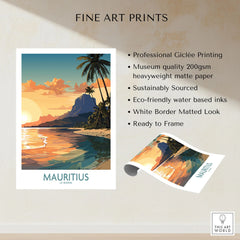 Le Morne Mauritius Wall Art fine art print specifications: giclee printing on 200gsm museum quality matte paper, ready to frame
