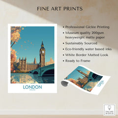 London Big Ben Wall Art | Modern Style fine art print specifications: giclee printing on 200gsm museum quality matte paper, ready to frame