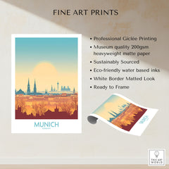 Munich Print Germany fine art print specifications: giclee printing on 200gsm museum quality matte paper, ready to frame