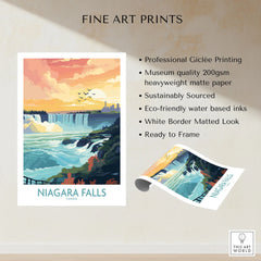 Niagara Falls Poster fine art print specifications: giclee printing on 200gsm museum quality matte paper, ready to frame