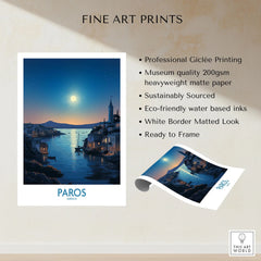 Paros Poster Greece fine art print specifications: giclee printing on 200gsm museum quality matte paper, ready to frame