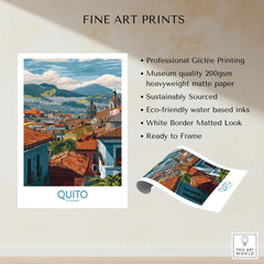 Ecuador Quito Rooftops Travel Poster City View Print Andes Landscape Wall Art South America fine art print specifications: giclee printing on 200gsm museum quality matte paper, ready to frame