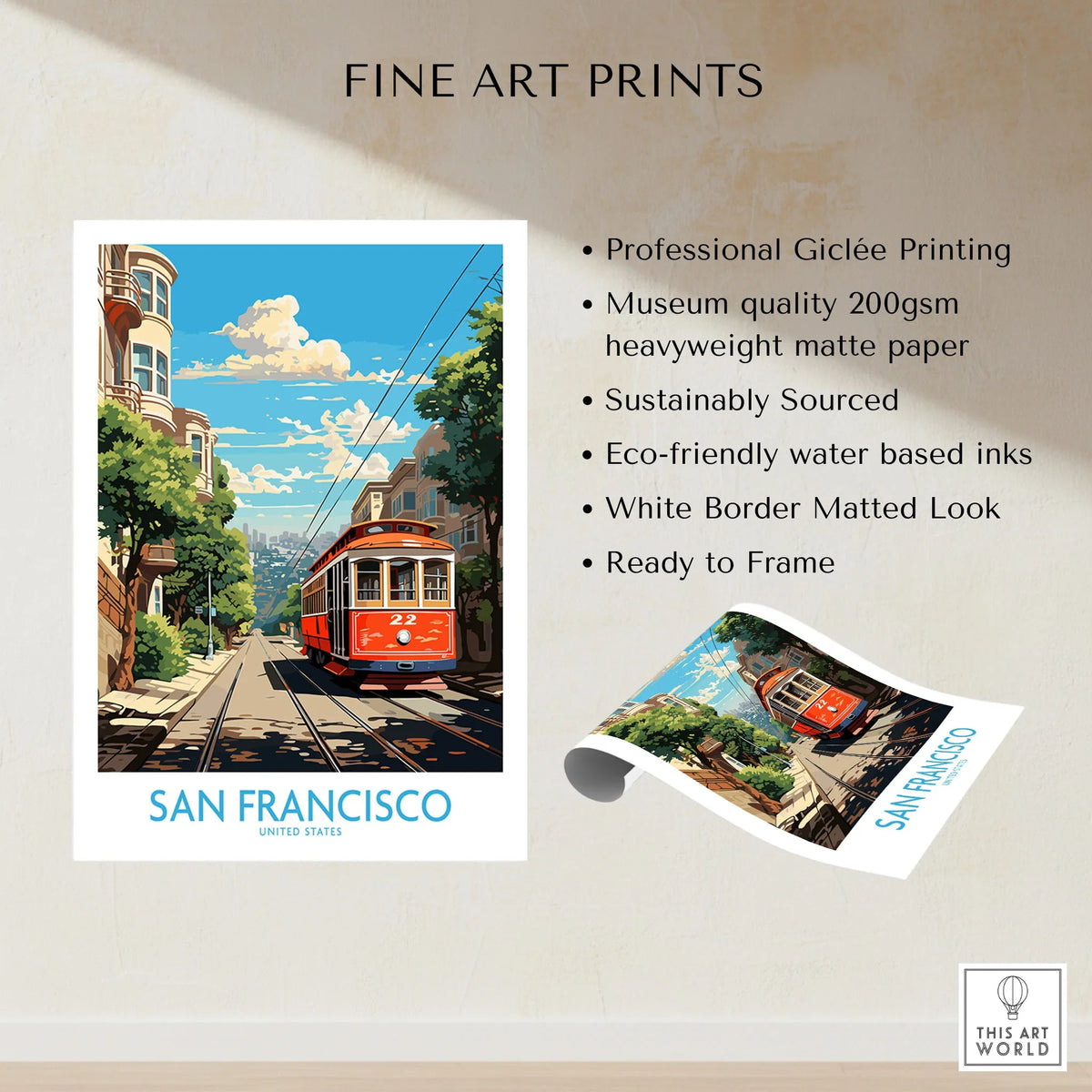 San Francisco Wall Prints fine art print specifications: giclee printing on 200gsm museum quality matte paper, ready to frame