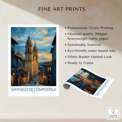 Santiago de Compostela Cathedral Art Print | Cityscape Poster fine art print specifications: giclee printing on 200gsm museum quality matte paper, ready to frame