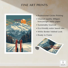 Megève Travel Poster - France fine art print specifications: giclee printing on 200gsm museum quality matte paper, ready to frame