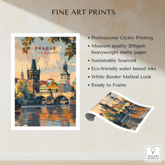 Prague Wall Art fine art print specifications: giclee printing on 200gsm museum quality matte paper, ready to frame