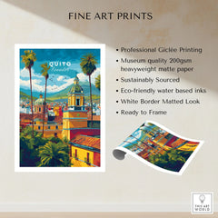 Quito Ecuador Travel Poster Cityscape Print Churches Palm Trees Andes Wall Art Decor fine art print specifications: giclee printing on 200gsm museum quality matte paper, ready to frame