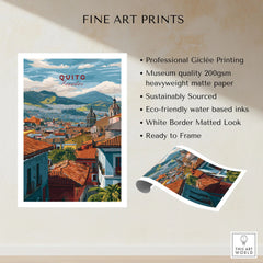 Quito Ecuador Travel Print Rooftop View Poster Cityscape Andes Hills Wall Art Decor fine art print specifications: giclee printing on 200gsm museum quality matte paper, ready to frame