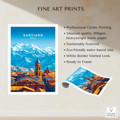 Santiago Travel Print - Chile Poster fine art print specifications: giclee printing on 200gsm museum quality matte paper, ready to frame