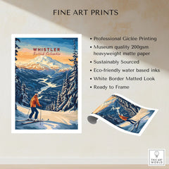 Whistler Travel Poster -  British Columbia fine art print specifications: giclee printing on 200gsm museum quality matte paper, ready to frame