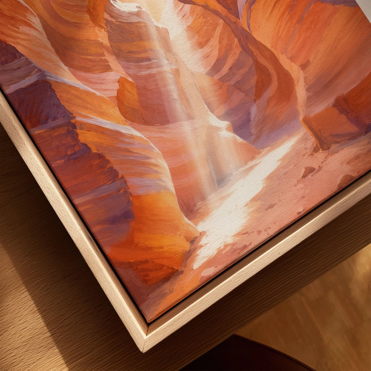 Antelope Canyon slot canyon light beam watercolour art print framed canvas with float frame, close-up