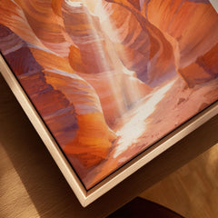 Antelope Canyon slot canyon light beam watercolour art print framed canvas with float frame, close-up