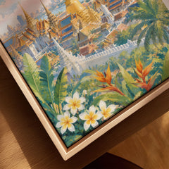 Bangkok Grand Palace golden temples watercolour art print framed canvas with float frame, close-up