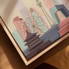 Beijing city skyline art print, framed canvas with float frame, close-up