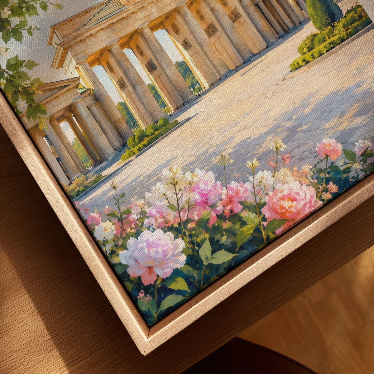 Berlin Brandenburg Gate watercolour art print framed canvas with float frame, close-up