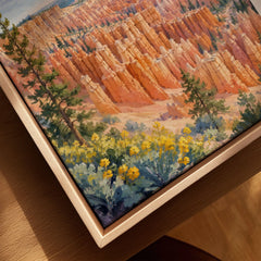 Bryce Canyon National Park hoodoo amphitheatre watercolour art print framed canvas with float frame, close-up