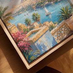 Cairo Pyramids of Giza and the Nile watercolour art print framed canvas with float frame, close-up