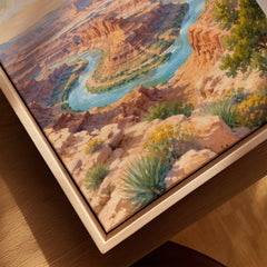 Dead Horse Point State Park Colorado River gooseneck watercolour art print framed canvas with float frame, close-up