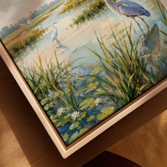 Everglades National Park herons in the wetlands watercolour art print framed canvas with float frame, close-up