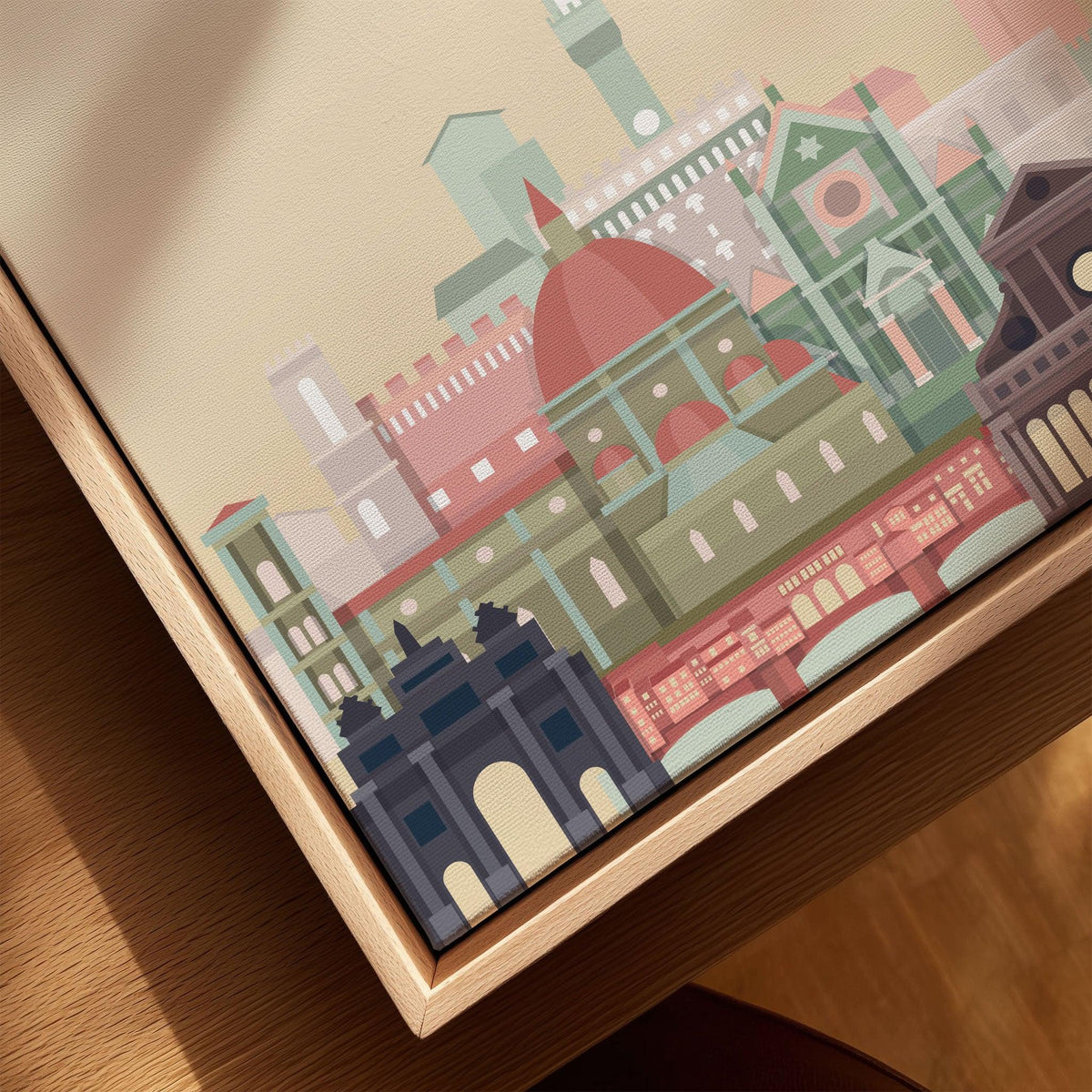 Florence city skyline art print, framed canvas with float frame, close-up