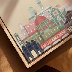 Florence city skyline art print, framed canvas with float frame, close-up