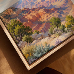 Grand Canyon National Park view from the South Rim watercolour art print framed canvas with float frame, close-up