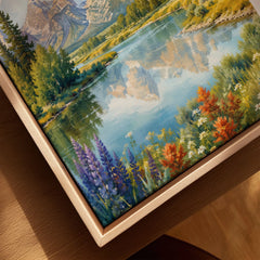 Grand Teton National Park Teton peaks over the Snake River watercolour art print framed canvas with float frame, close-up