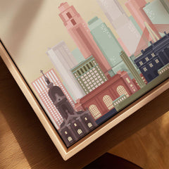 Kansas City city skyline art print, framed canvas with float frame, close-up