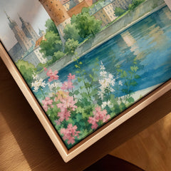 Kraków Wawel Castle on the Vistula watercolour art print framed canvas with float frame, close-up