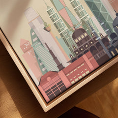 Kuala Lumpur city skyline art print, framed canvas with float frame, close-up